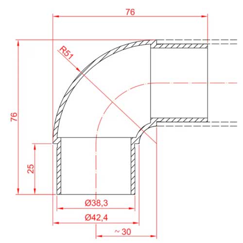 90°-os ívelt sarokidom D42,4 kapaszkodóhoz