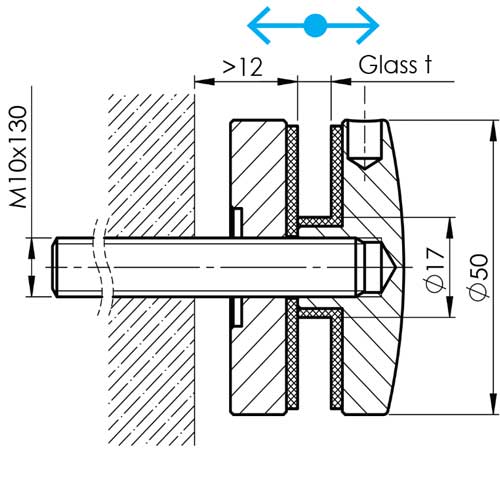 Pont üvegfogó 50/M10x130-FLEX