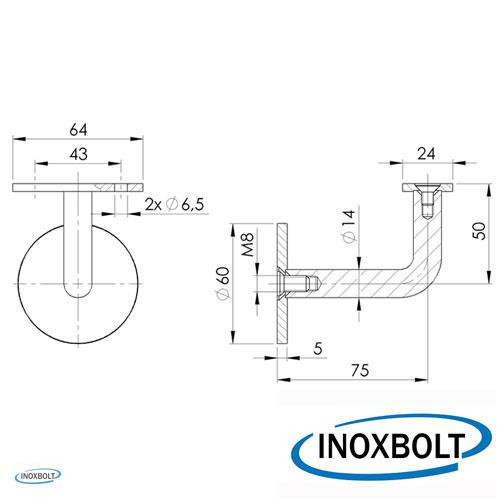Fali kapaszkodó tartó rejtett rögzítéssel (lapos)